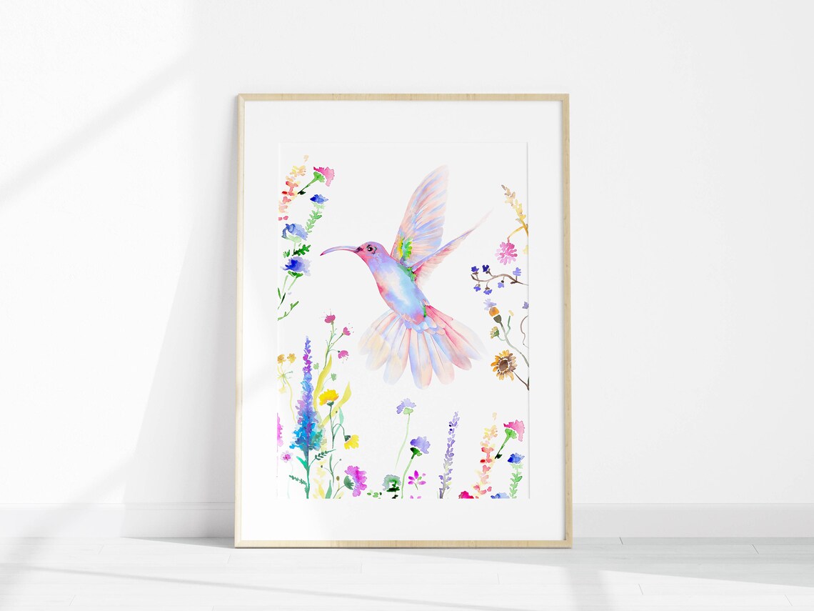 Hummingbird Watercolor Art Print, Girls Bedroom Decor - Image 2