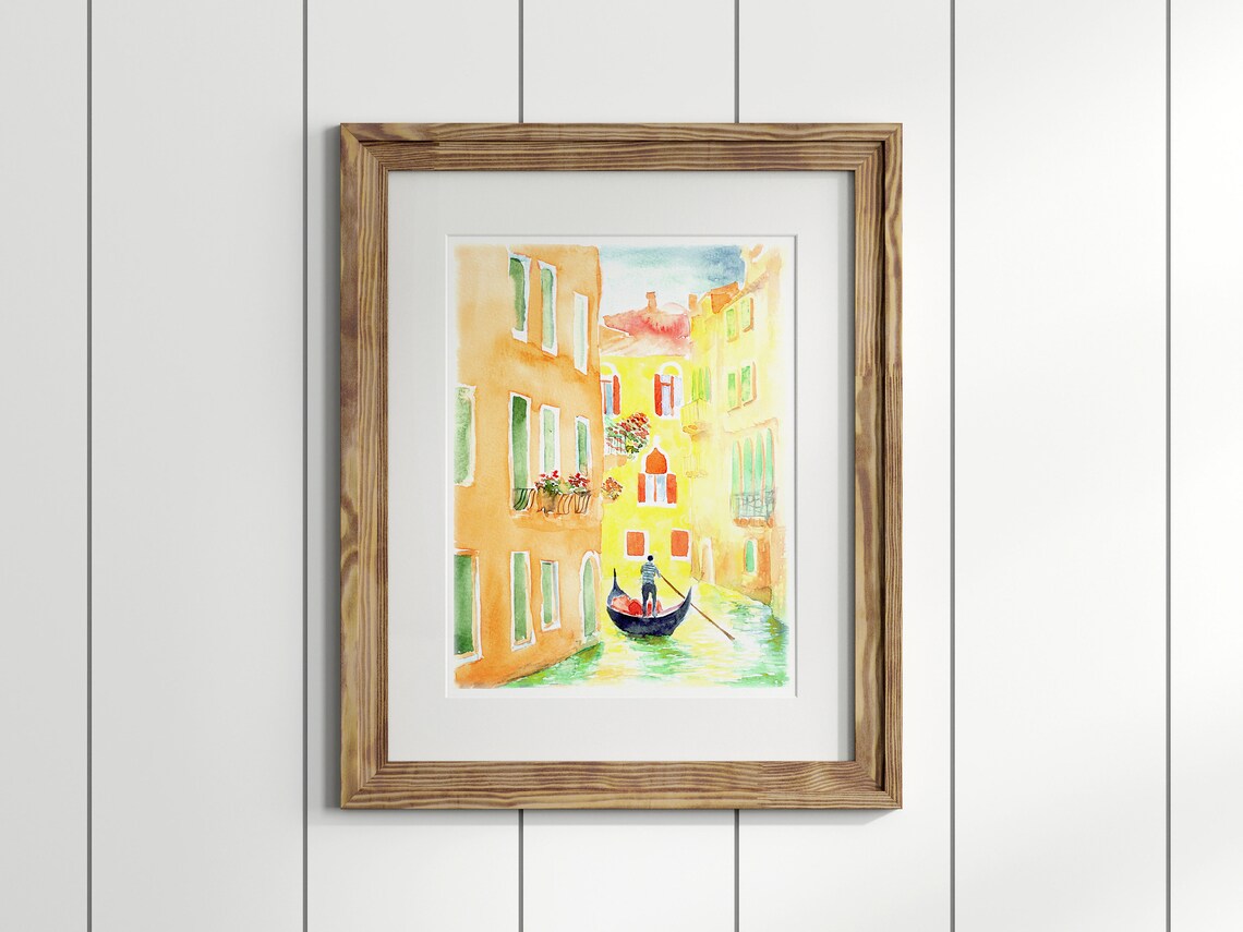 Venice Italy Gondola Canal Watercolor Painting Italian Travel Print