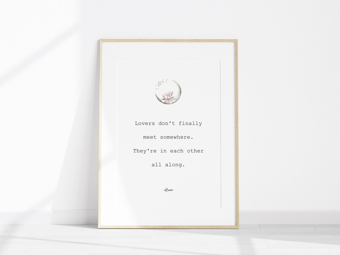 Rumi Lovers In Each Other All Along Quote Moon Lotus Minimalist Poster - Image 3