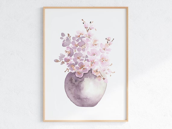 Cherry Blossom Watercolor Print Sakura Poster Cherry Blossom Flowers In Vase Wall Art