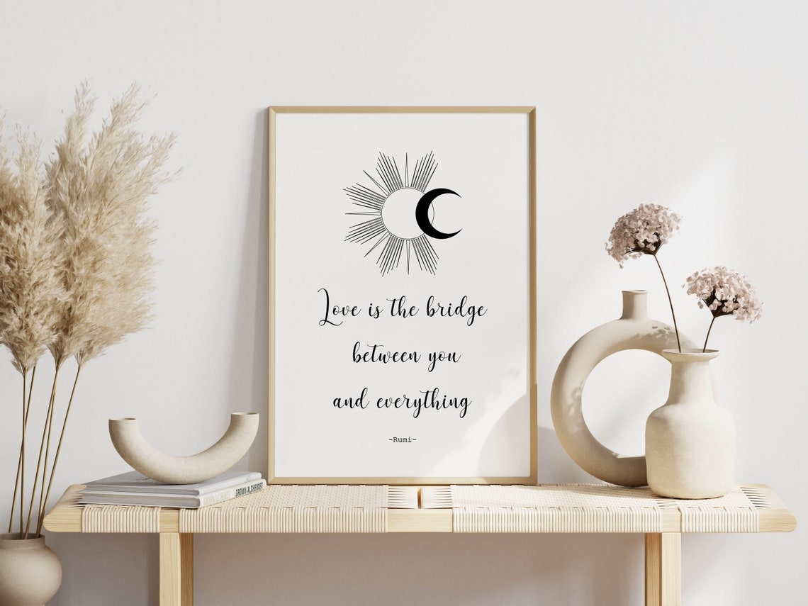 Rumi Love Is the Bridge Sun Moon Minimalist Line Art Quote Poster - Image 3