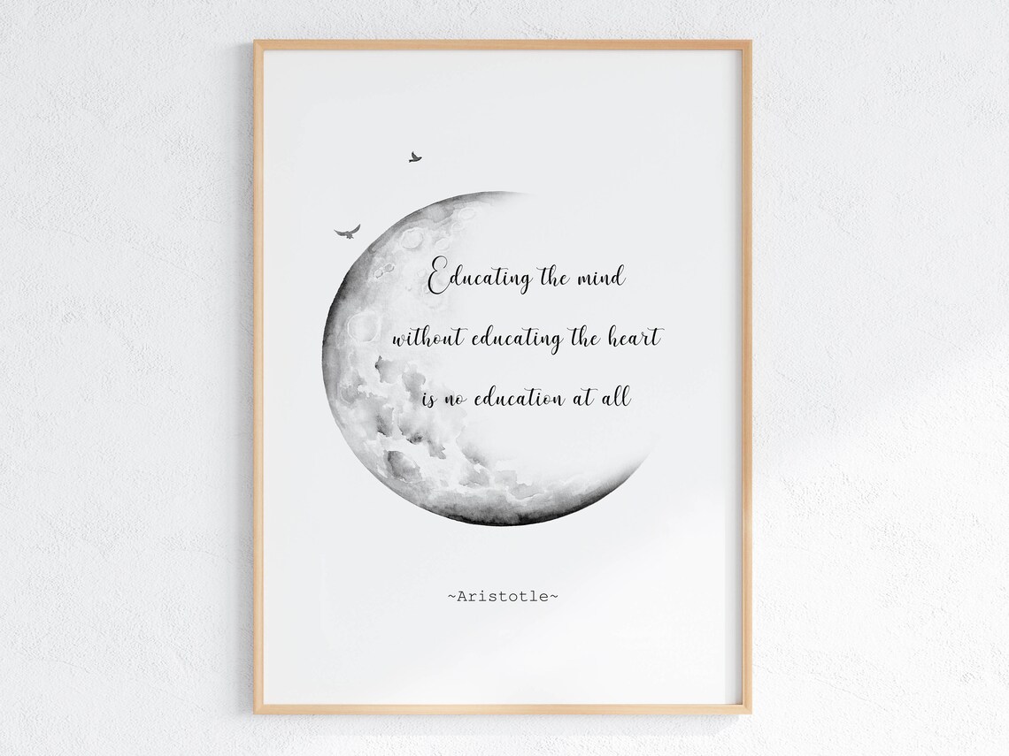 Aristotle Classic Quote On Education Watercolor Moon Wall Art