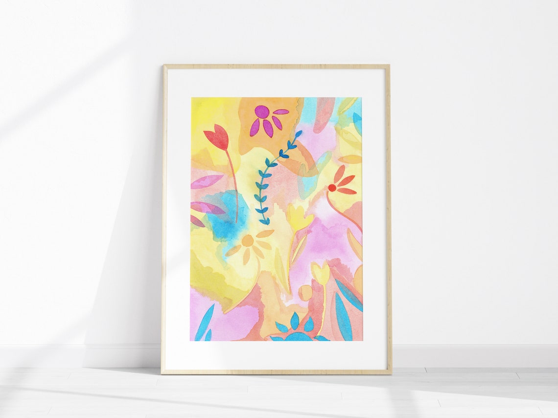 Bright Abstract Watercolor Floral Brush Strokes Modern Decor Wall Art - Image 3