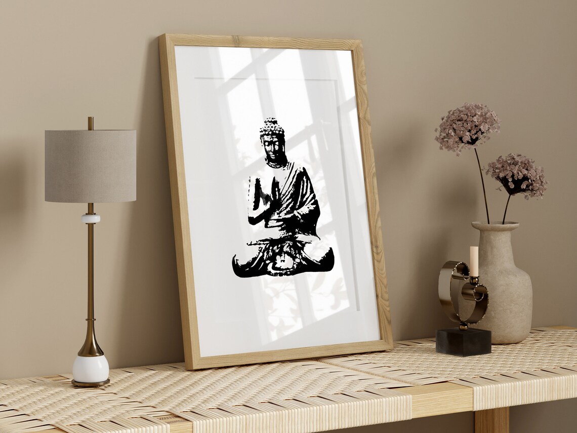 Buddha Meditation Watercolor Print, Black and White - Image 3
