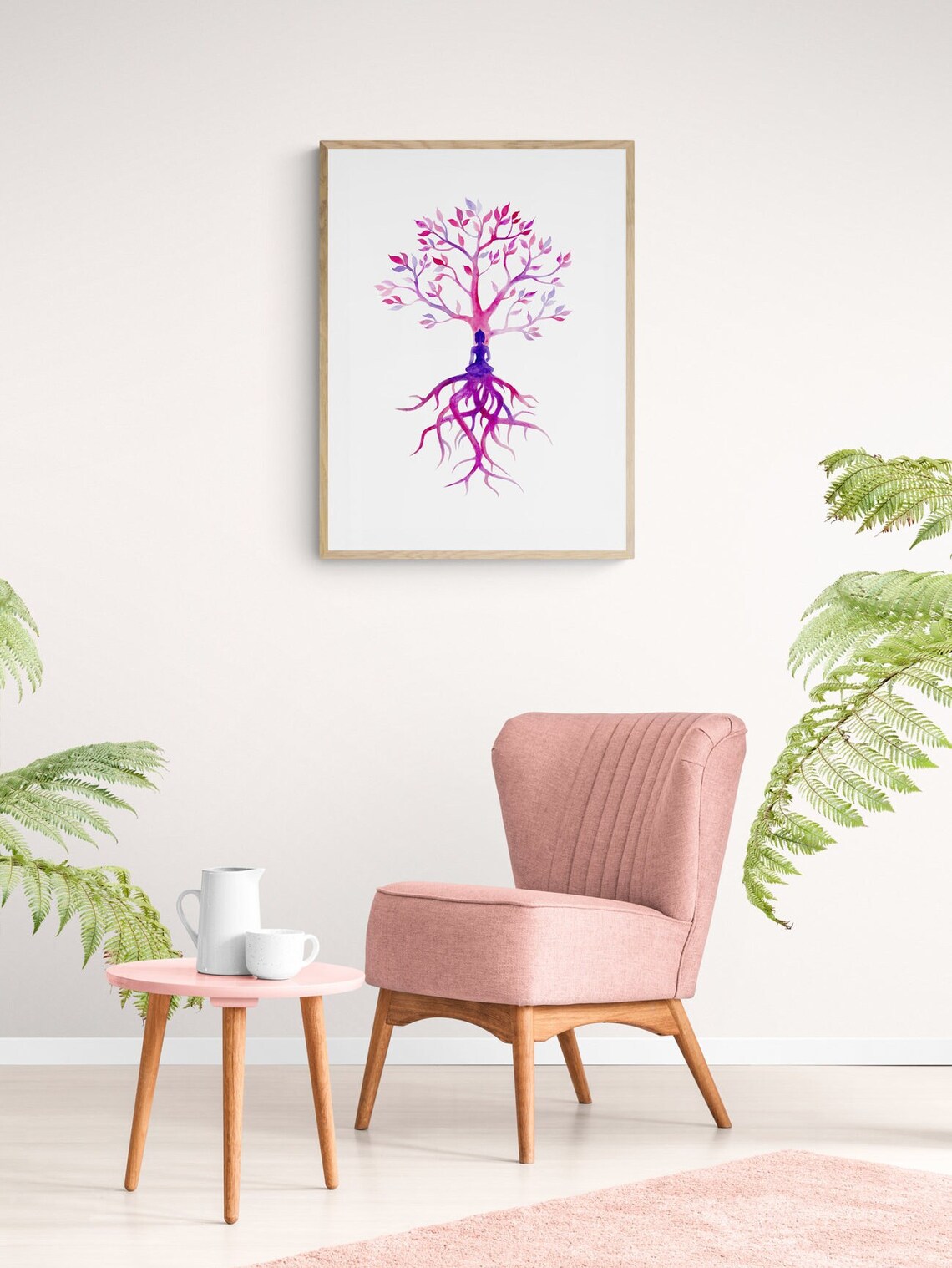 Purple Tree Of Life Yoga Watercolor Art Print - Image 2