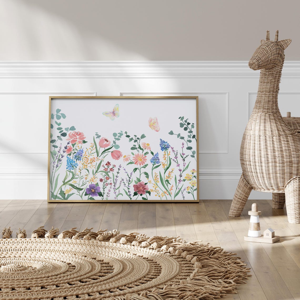 Watercolor Wildflower Meadow Butterflies Nursery Decor Wall Art - Image 2