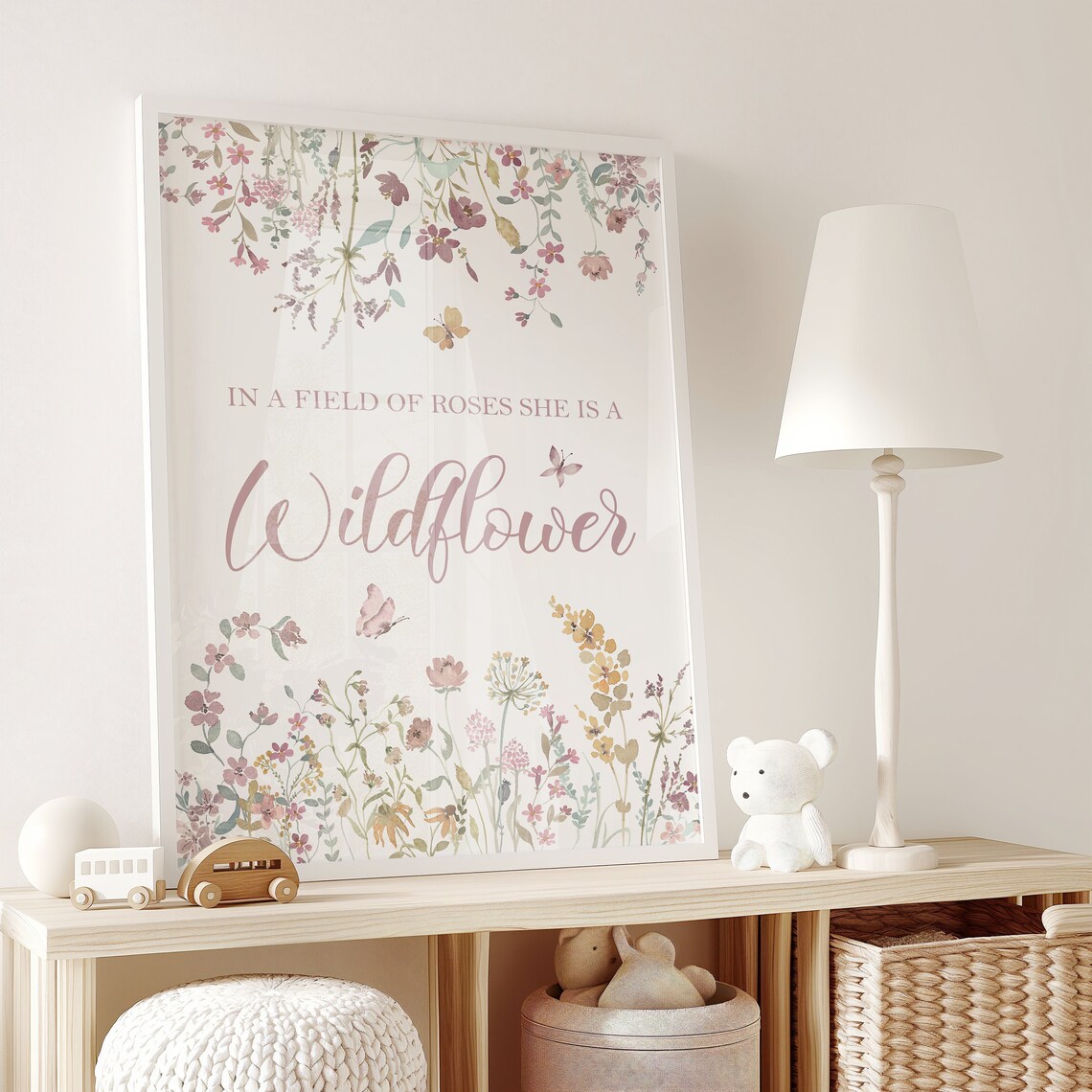 Wildflower Quote Print, Boho Girls Room Art