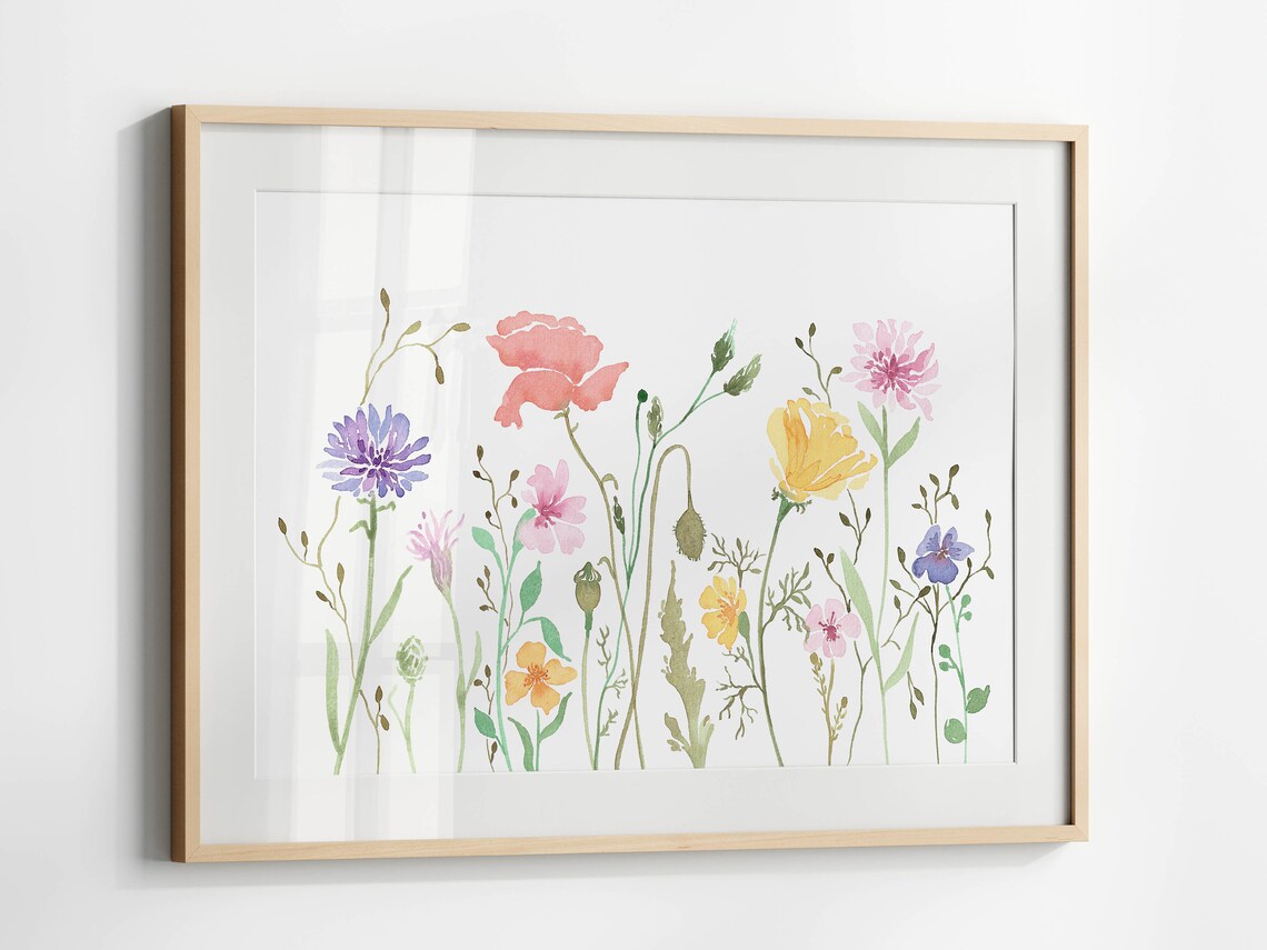 Soft Pastel Wildflowers Delicate Floral Watercolor Garden Poster