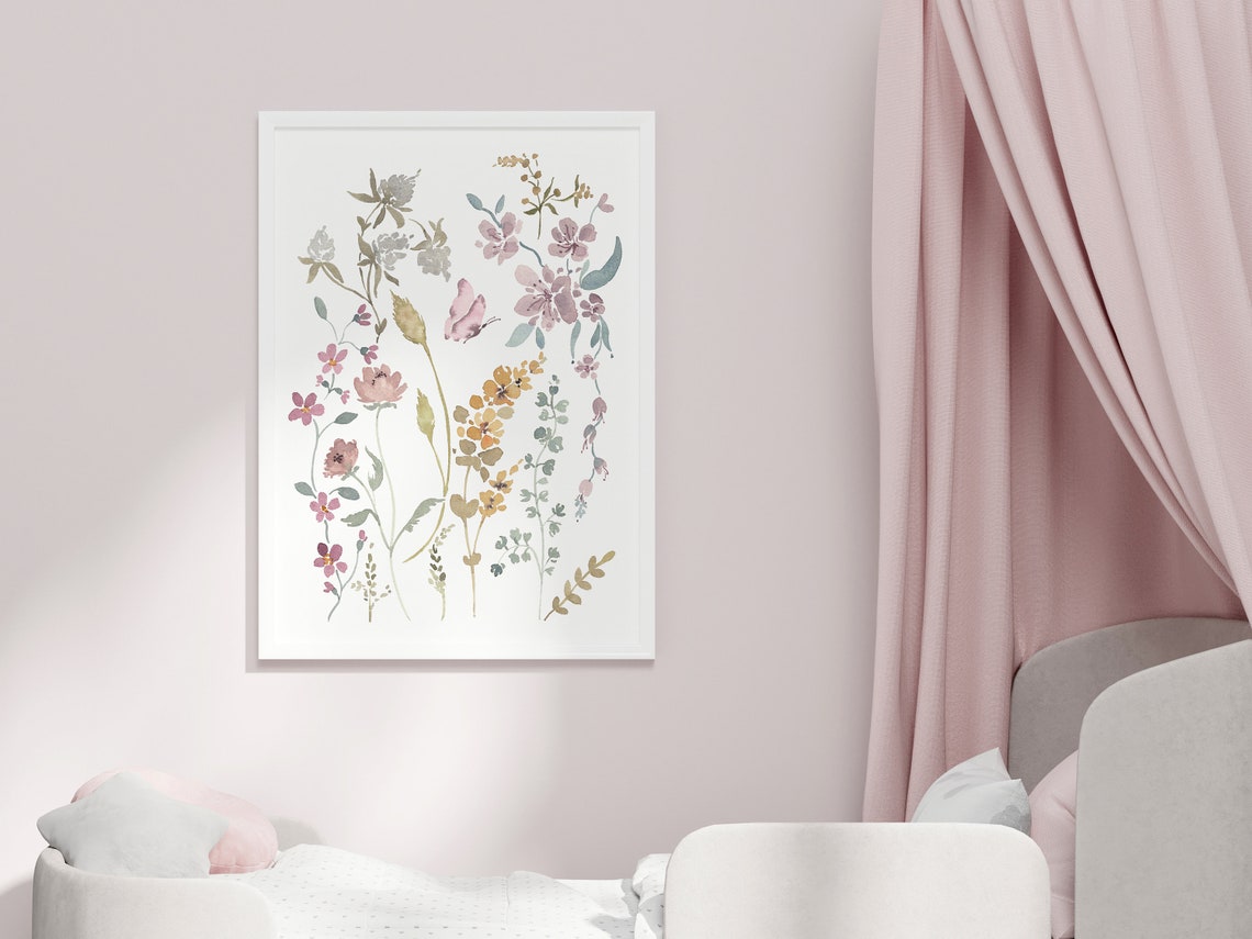Soft Neutral Wildflower Bouquet Boho Nursery Floral Wall Art - Image 2