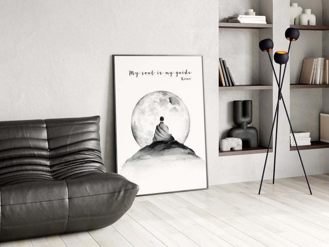 Rumi My Soul Is My Guide Poster Meditating Figure Under Full Moon Art - Image 2