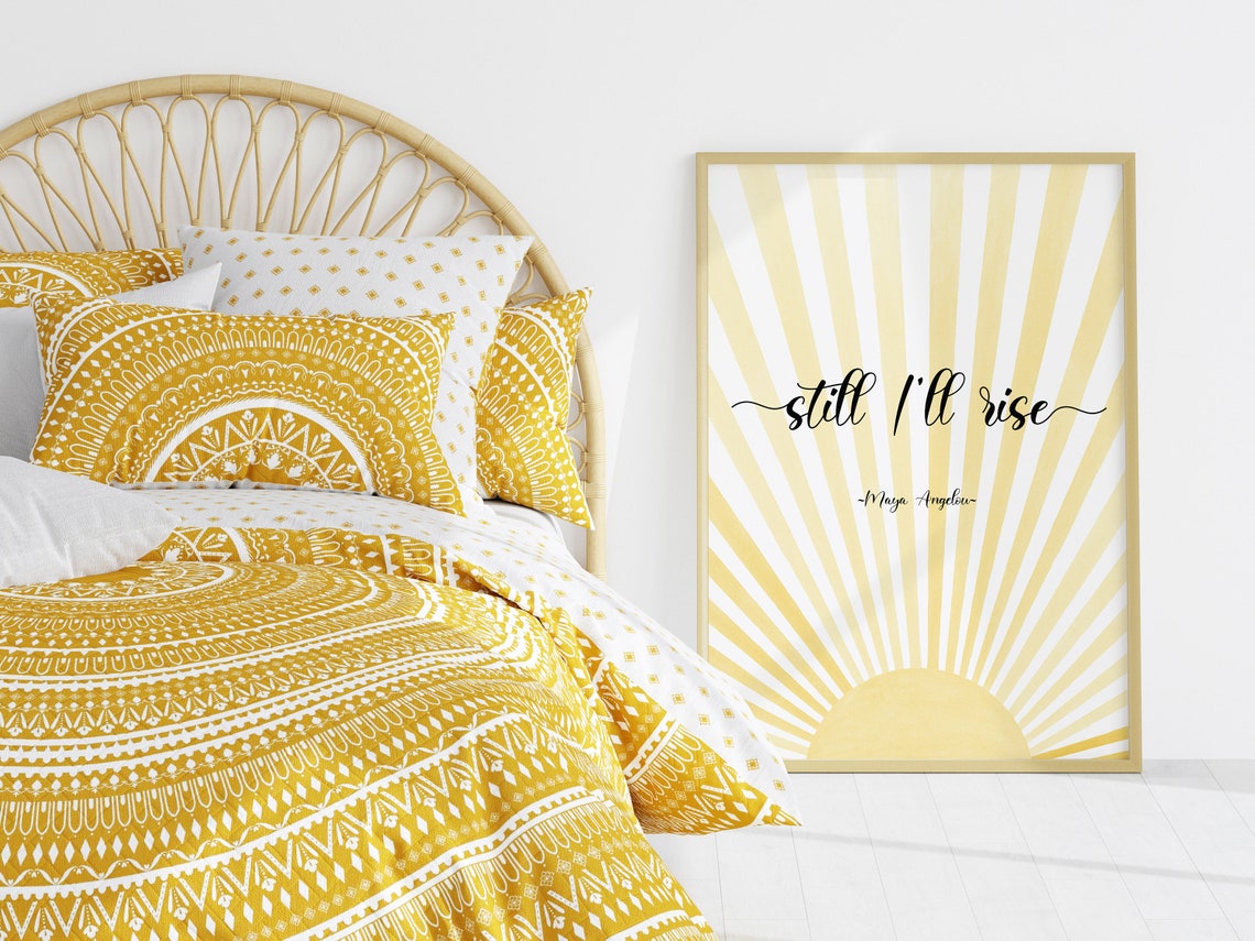 Still I Will Rise Maya Angelou Golden Sunshine Rays Hope Quote Poster - Image 3