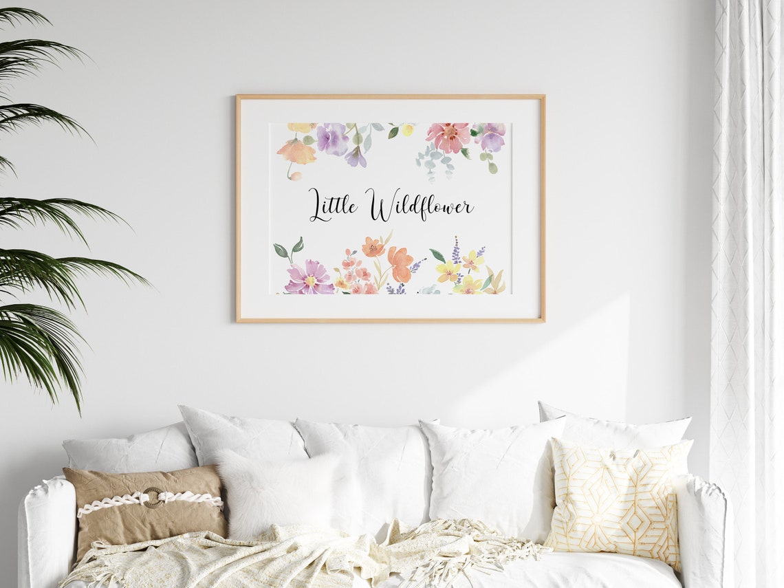Little Wildflower Floral Quote Watercolor Nursery Room Wall Art - Image 2