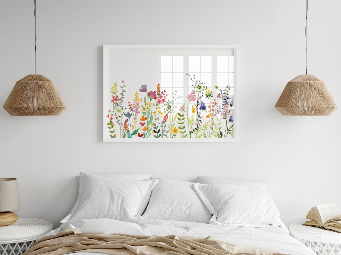 Colorful Wildflower Meadow Horizontal Watercolor Botanical Poster - Image 3