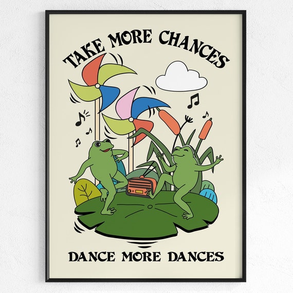 Groovy Motivational Frog Poster, Mindfulness Quote Art