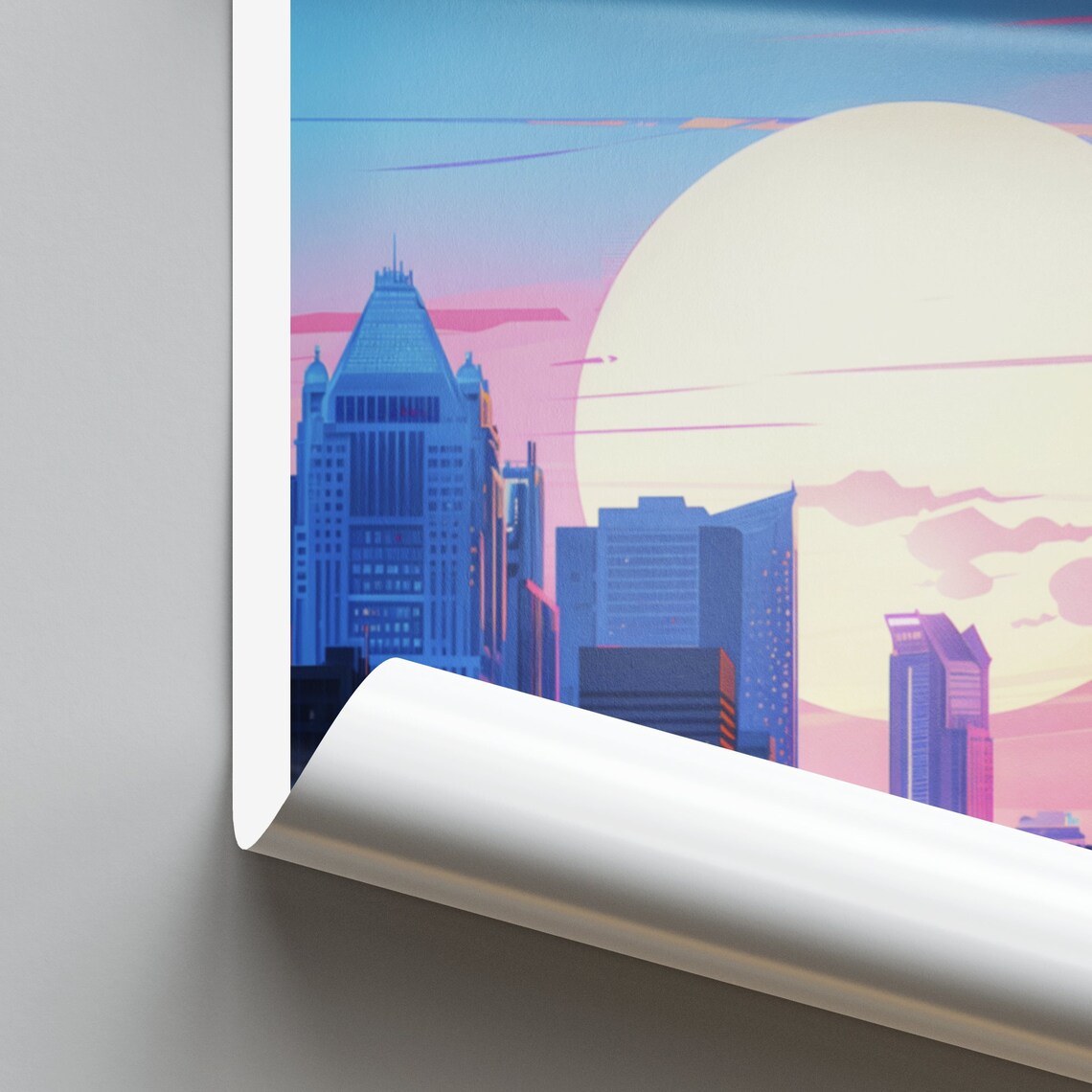 Romantic Columbus Ohio Downtown Street Sunset Giant Moon Poster - Image 2