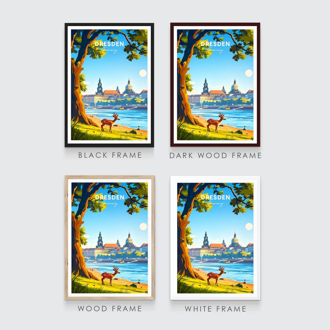 Dresden Elbe River Deer Old Town Skyline Germany Travel Poster - Image 3
