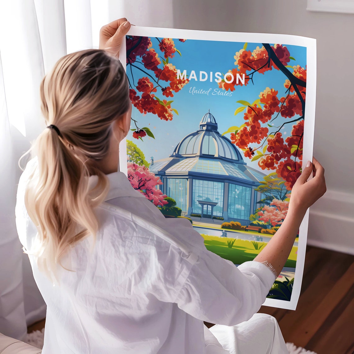 Madison Botanical Conservatory Poster: Glass Dome Amid Spring Blossoms - Image 3