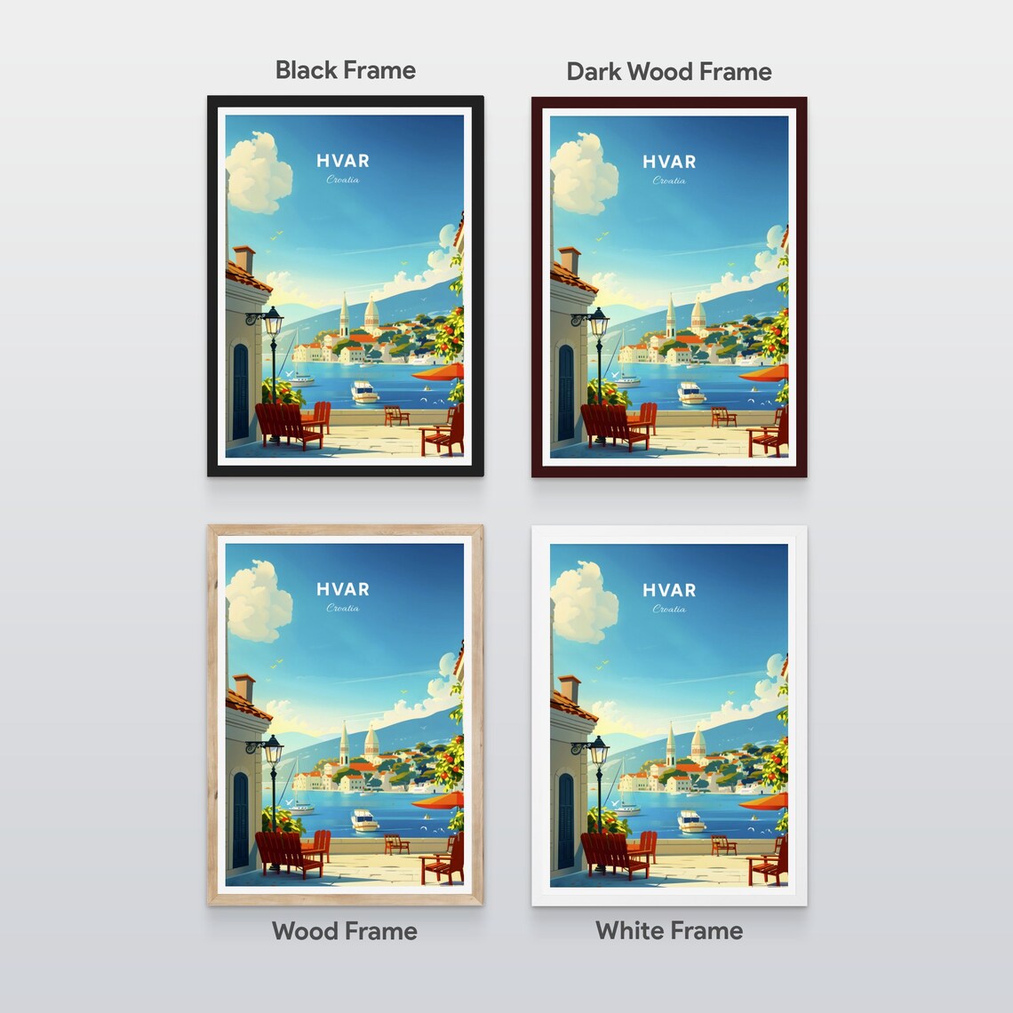 Hvar Croatia Seaside Terrace Church Spires Harbor View Poster - Image 2