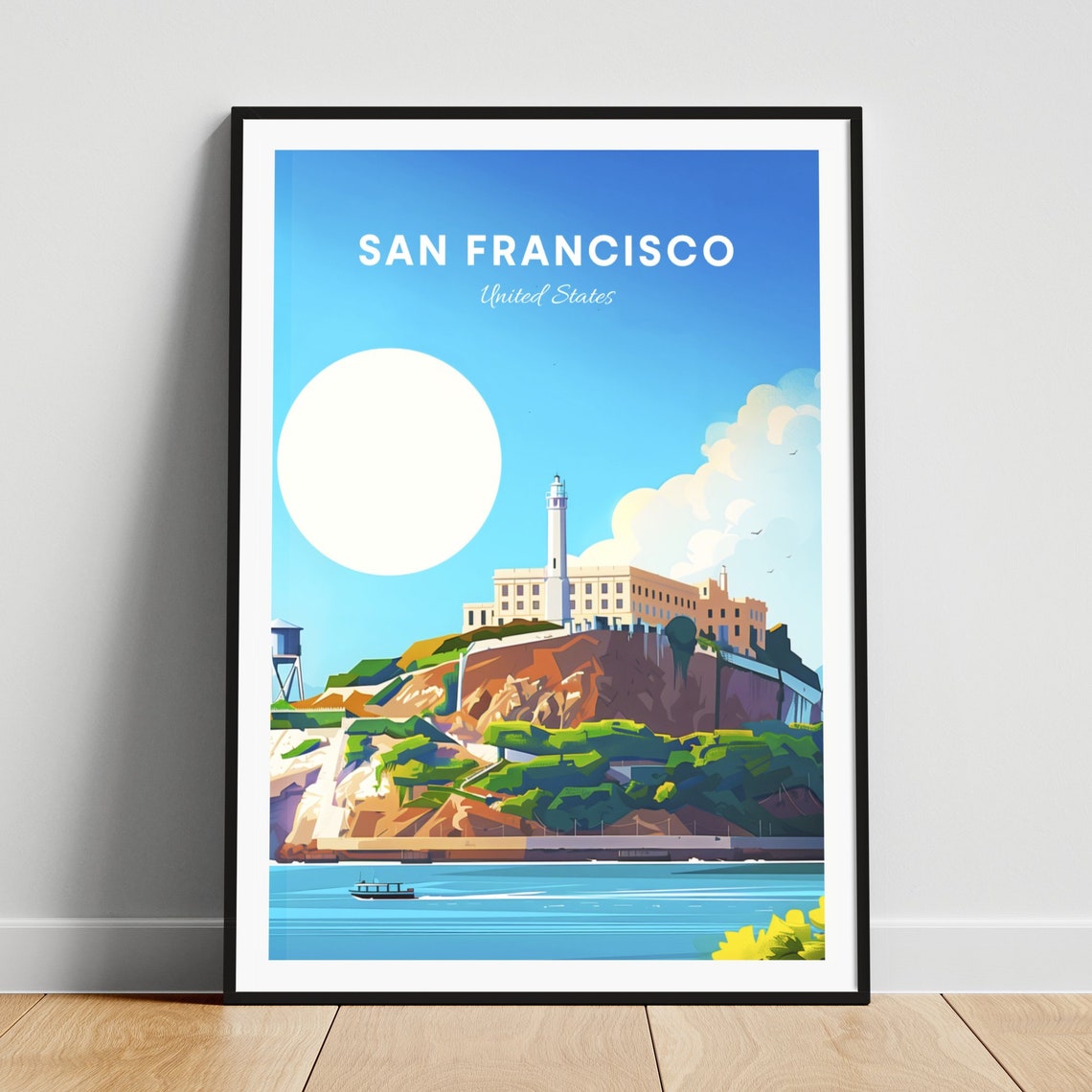 San Francisco Alcatraz Island Prison Rock Vintage Travel Poster