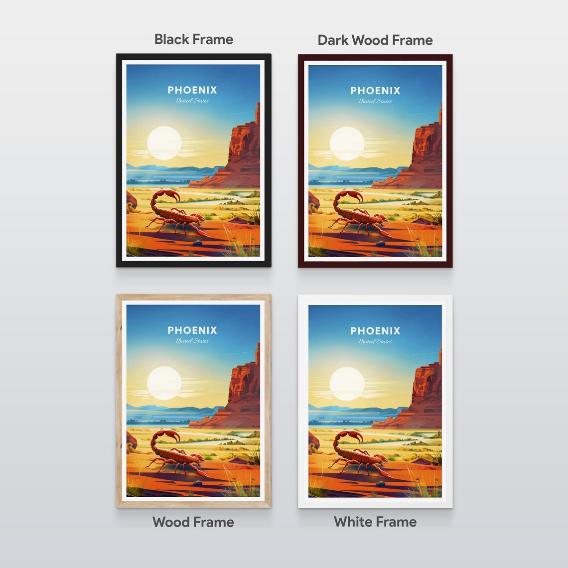 Phoenix Arizona Desert Canyon Scorpion Retro Travel Art Poster - Image 2