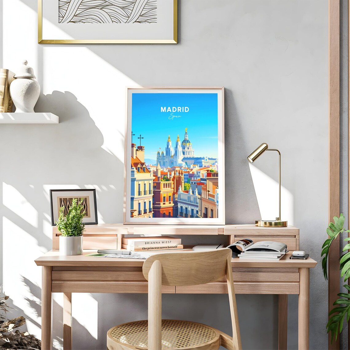 Madrid Rooftops Grand Domed Cathedral Blue Sky Panorama Travel Poster - Image 4