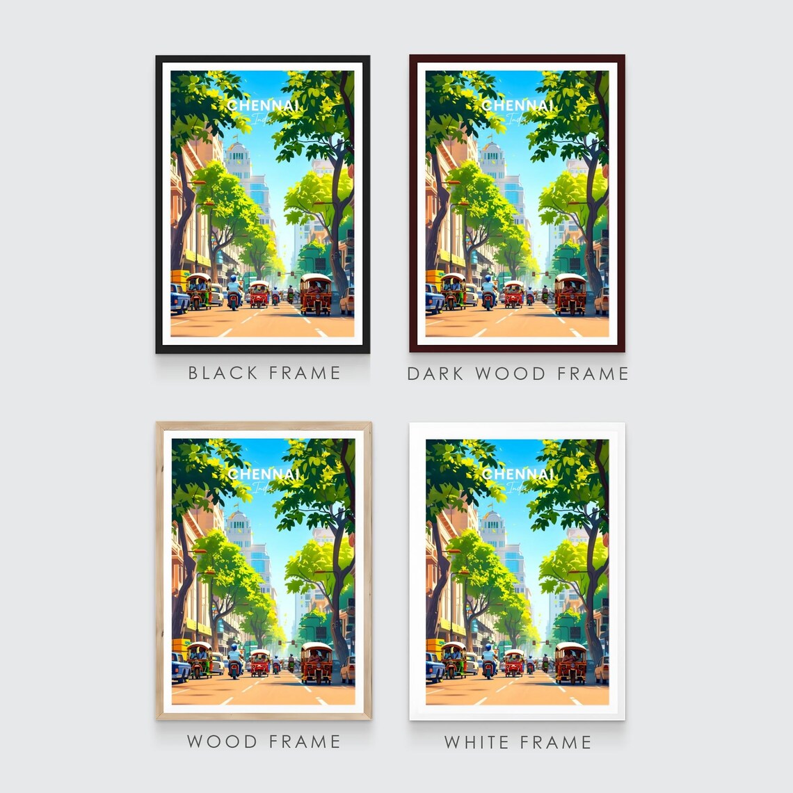 Chennai India Rickshaw Street Green Avenue Travel Poster Art - Image 3