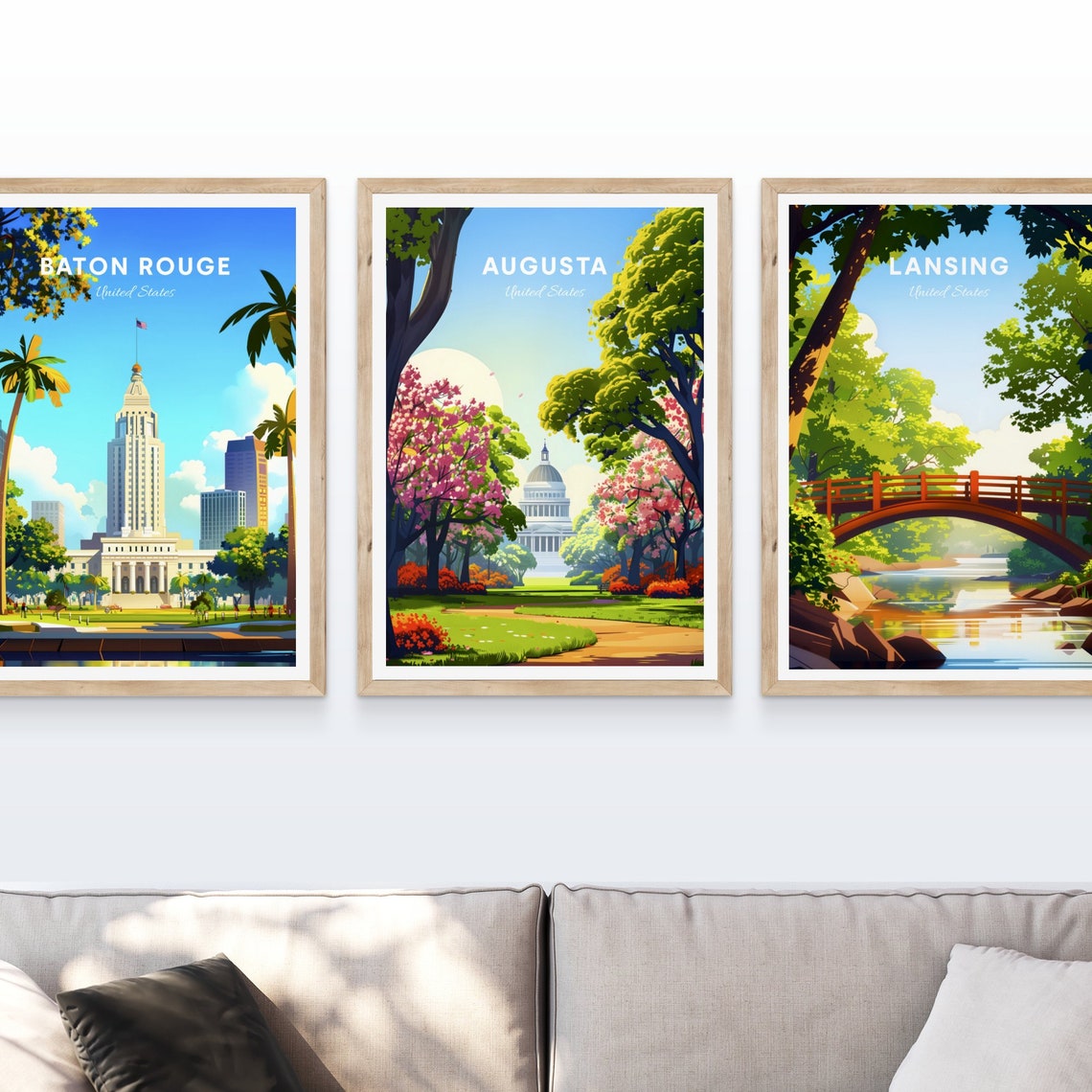 Augusta Maine Capitol Building Park Spring Blossom Scene Poster - Image 3