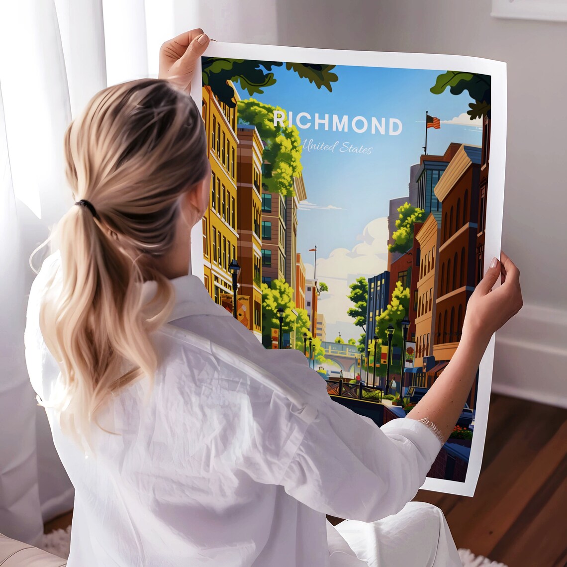 Richmond Canal District Street with a Brick Bridge Travel Poster - Image 3