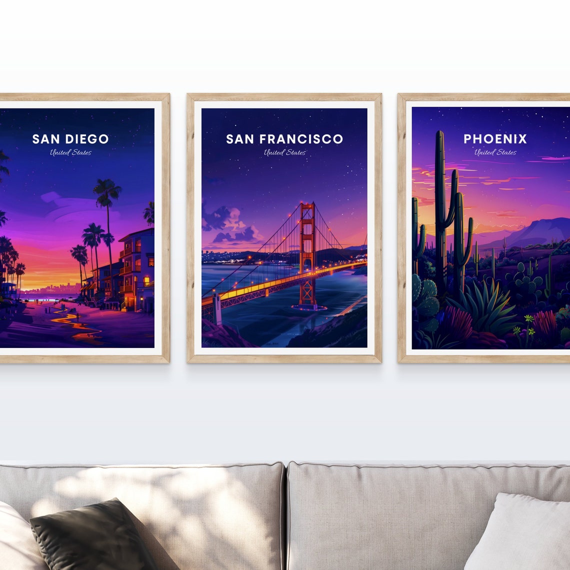 San Francisco Golden Gate Bridge Glowing Night Lights Starry Poster - Image 3