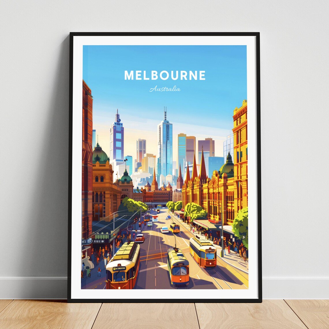 Melbourne Australia Historic Tram City Street Vintage Travel Poster