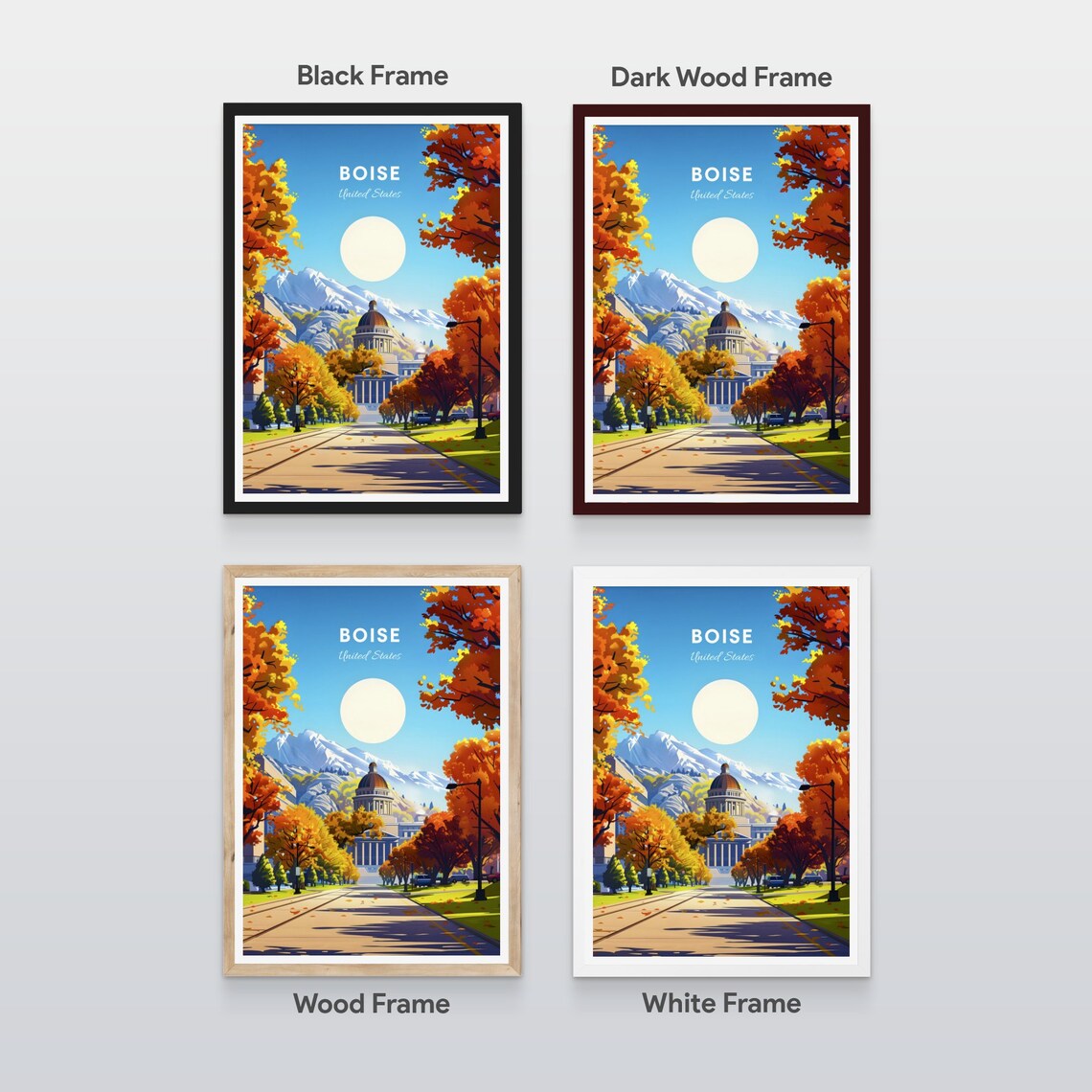 Boise Idaho Autumn Avenue Domed Landmark Mountains Travel Poster - Image 2