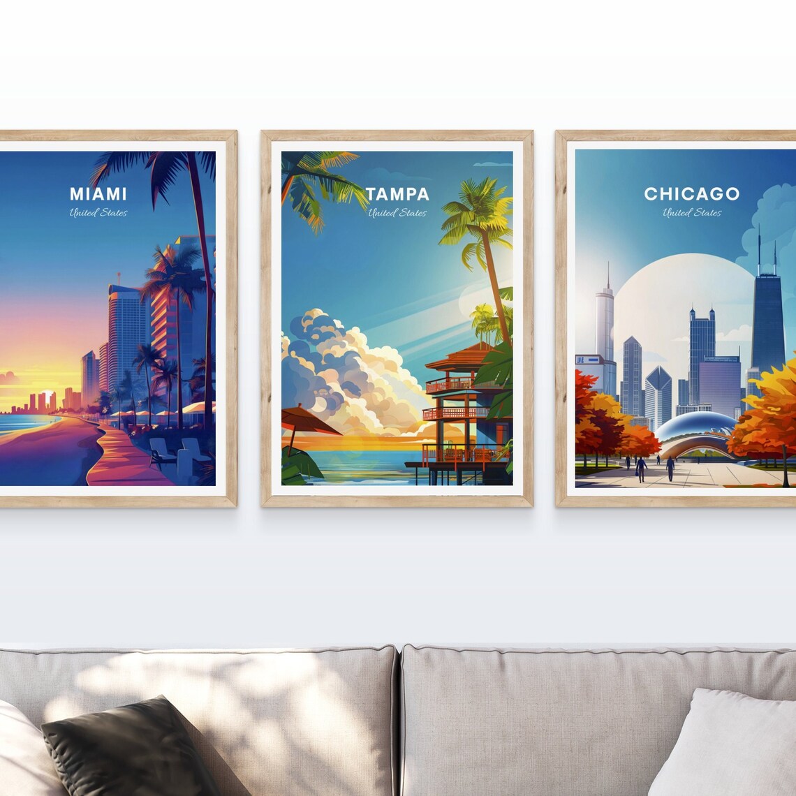 Tampa Florida Beach House Tropical Sunset Palm Trees Travel Poster - Image 4
