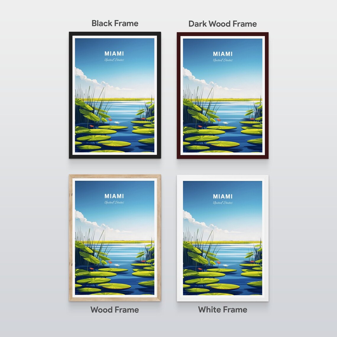 Miami Lily Pond Water Lilies Tropical Lake Nature Art Poster - Image 2