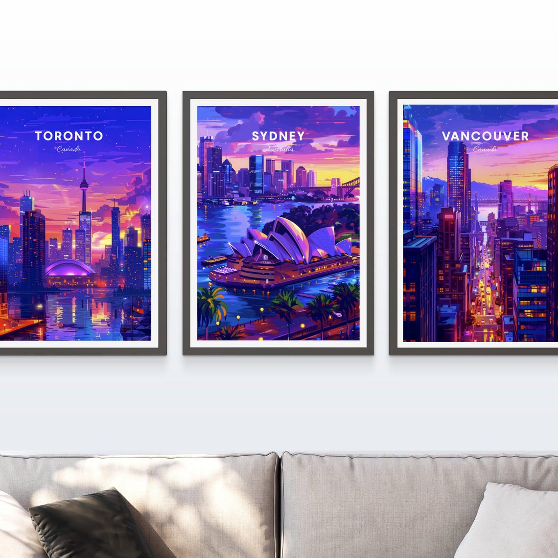 Sydney Australia Opera House Harbor Sunset Illustration Poster - Image 3