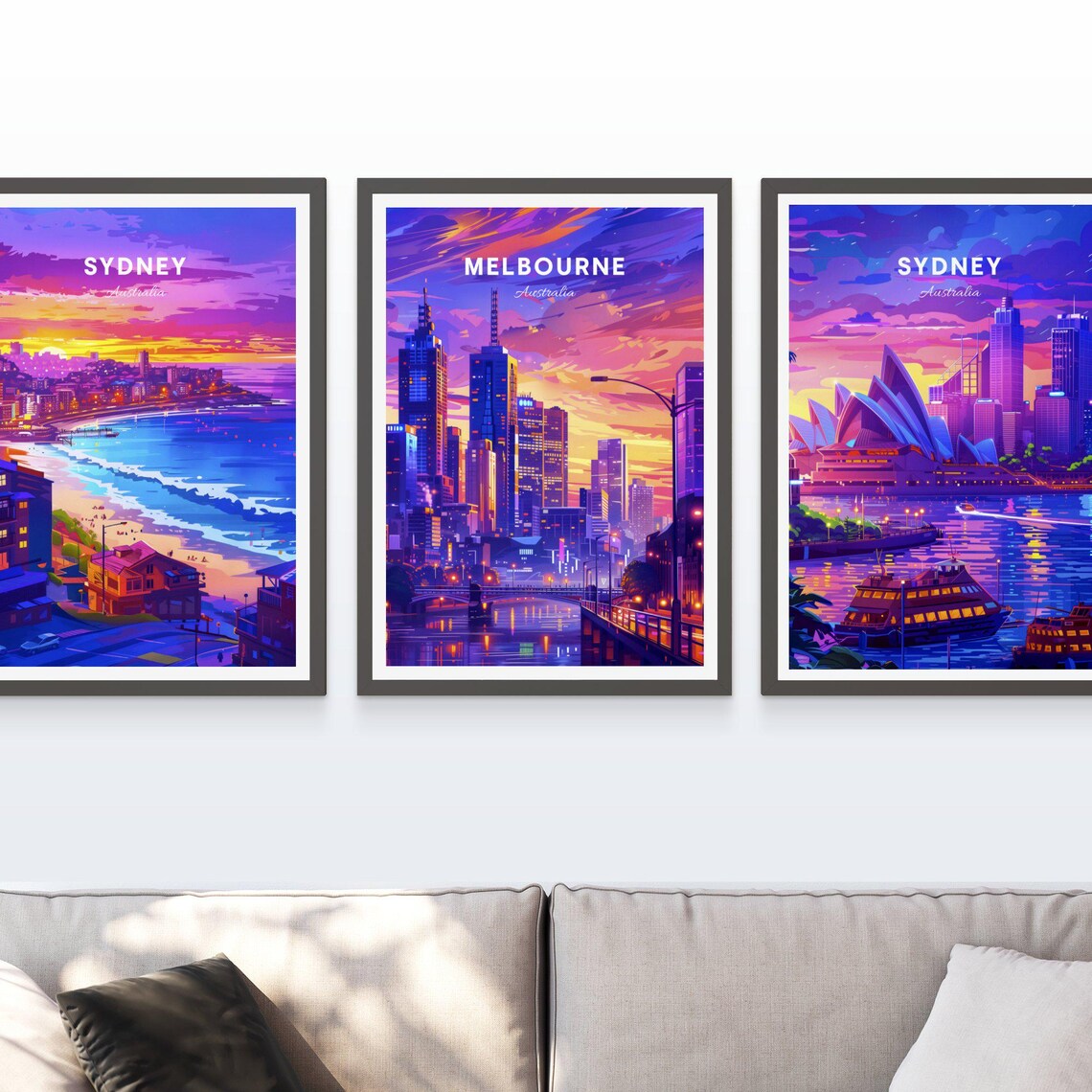 Melbourne Australia Sunset Skyline Yarra River Purple Travel Poster - Image 4