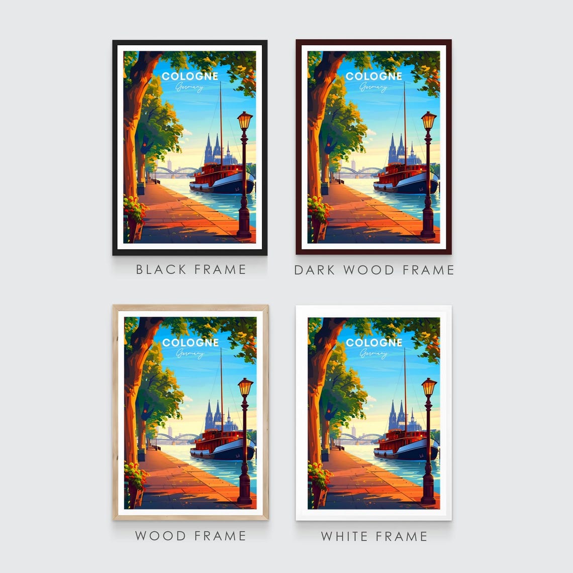 Cologne Evening River Promenade Sunset Boat Germany Travel Poster - Image 3