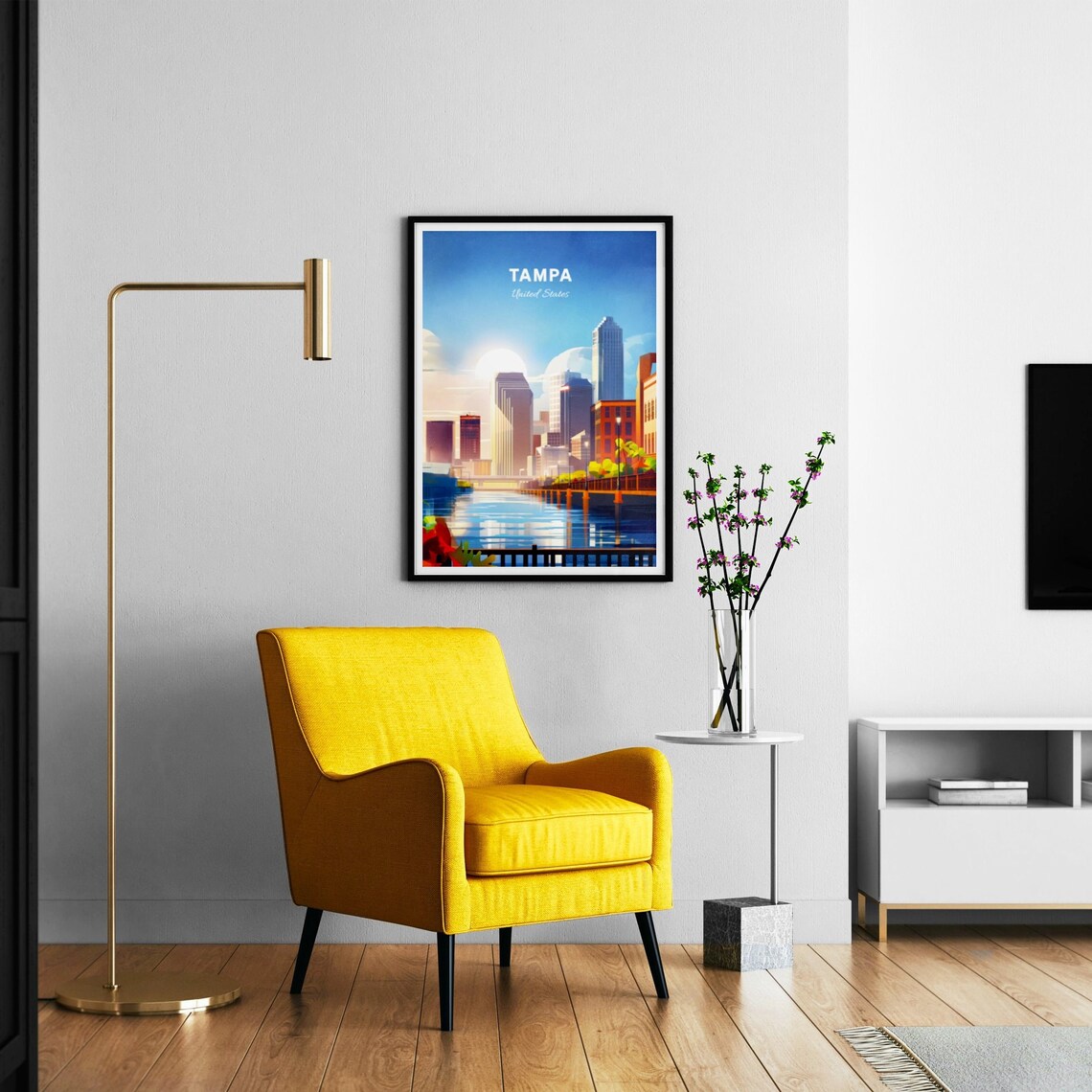 Tampa Florida Riverwalk Downtown Skyline Sunny Day Travel Poster Art - Image 3