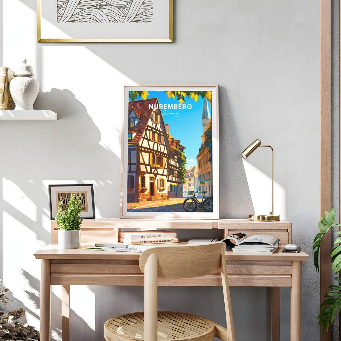 Nuremberg Half Timbered Old Town Street Bicycle Travel Poster - Image 4