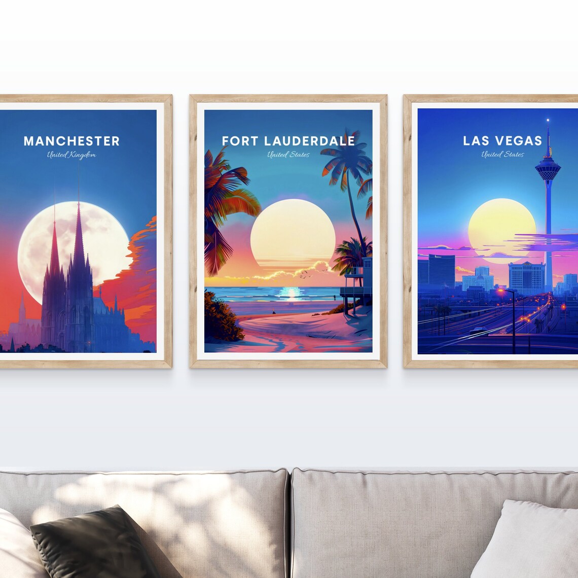 Fort Lauderdale Sunset Beach Lifeguard Tower Palm Trees Travel Poster - Image 4
