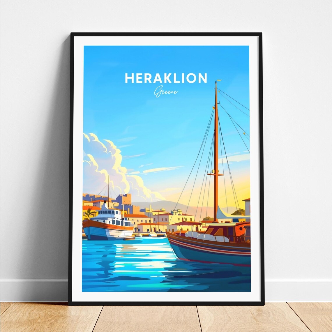 Heraklion Greece Sailboats in the Harbor at Golden Hour Poster