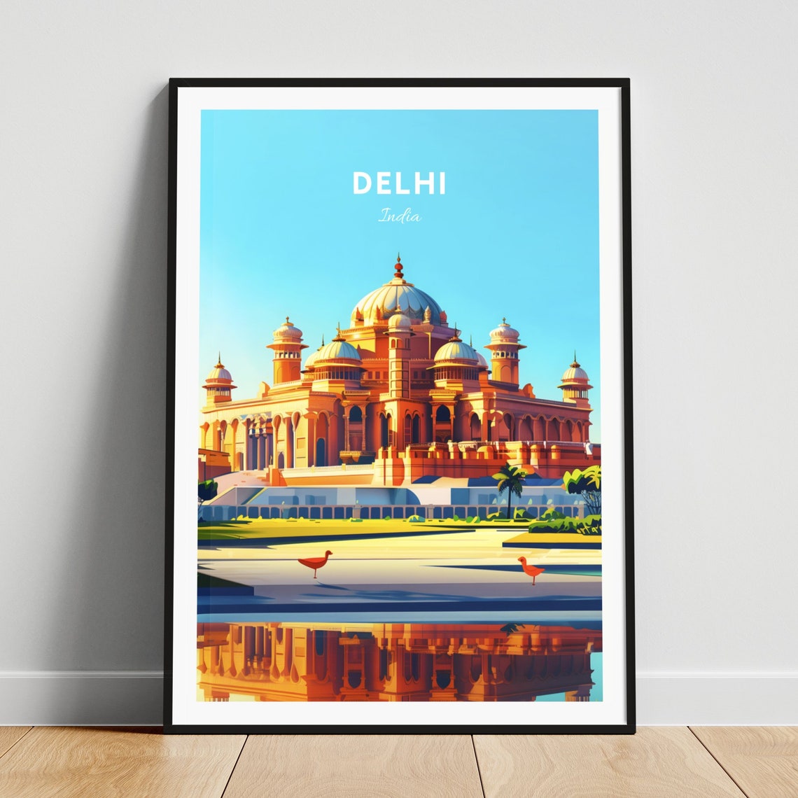Delhi India Golden Domed Palace Lake Reflection Sunset Poster
