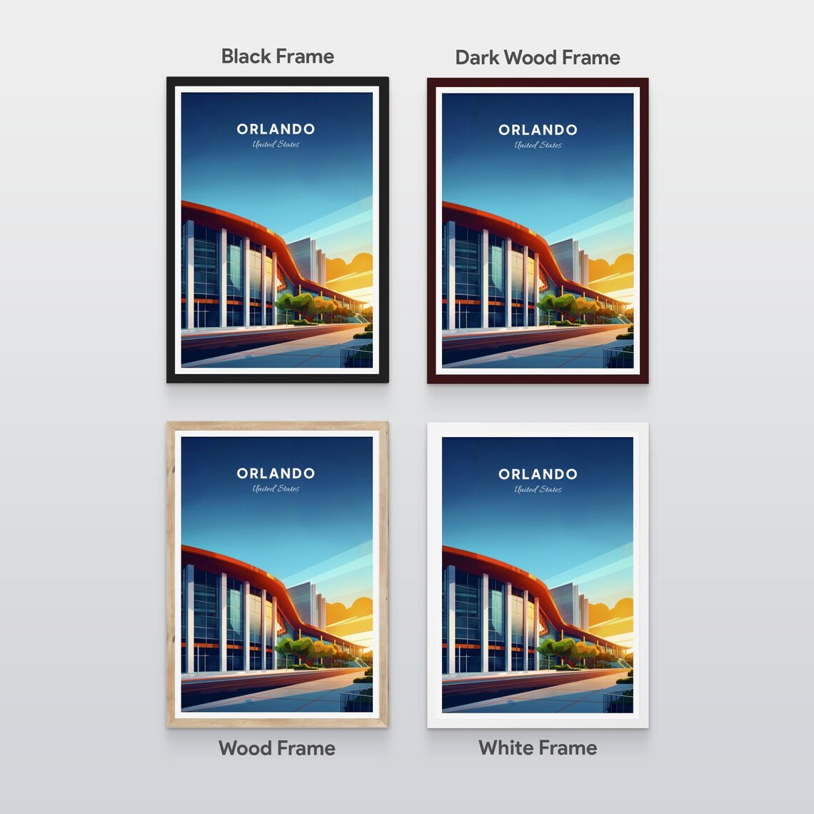 Orlando Modern Arena Curved Roof Sunset Glow Vintage Travel Poster - Image 2
