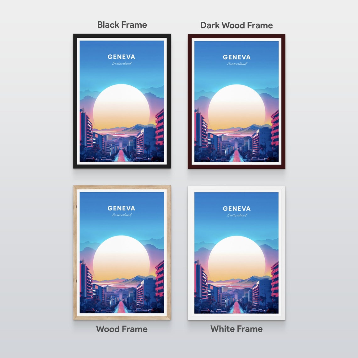 Geneva Switzerland Modern Skyline Sunset Boulevard City Poster - Image 2