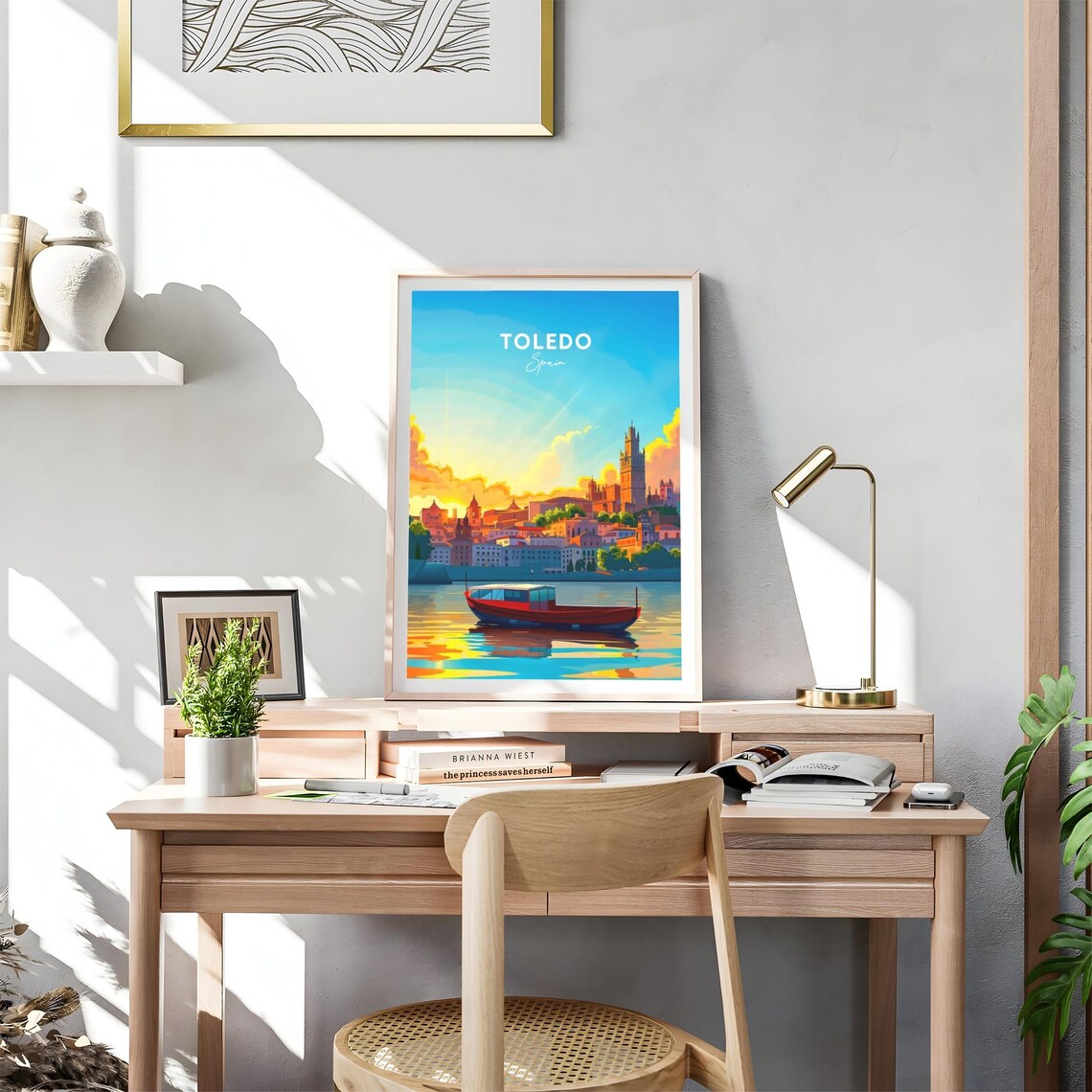 Toledo Old Town Sunset River Red Boat Historic Skyline Travel Poster - Image 4
