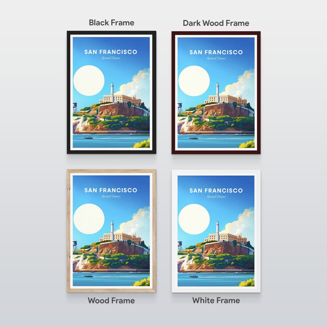 San Francisco Alcatraz Island Prison Rock Vintage Travel Poster - Image 2