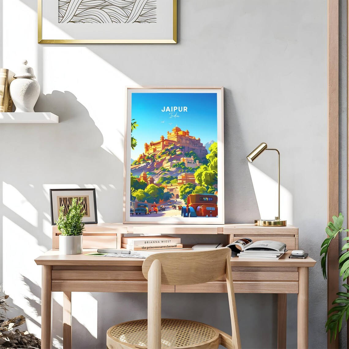 Jaipur Amber Palace Hill Vintage Cars Elephants Travel Poster - Image 4