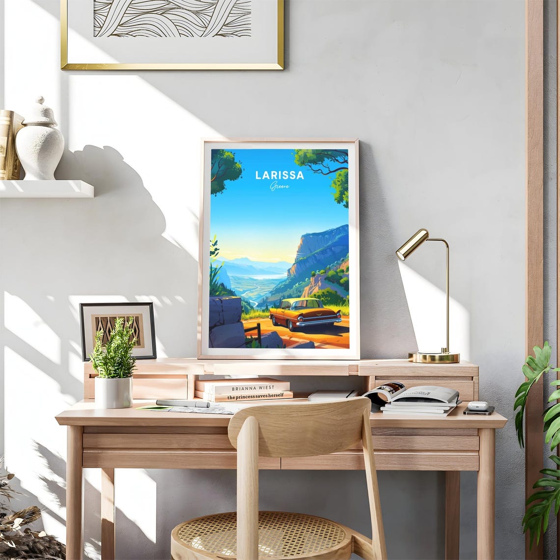 Larissa Greece Mountain Road Classic Car Valley View Travel Poster - Image 4