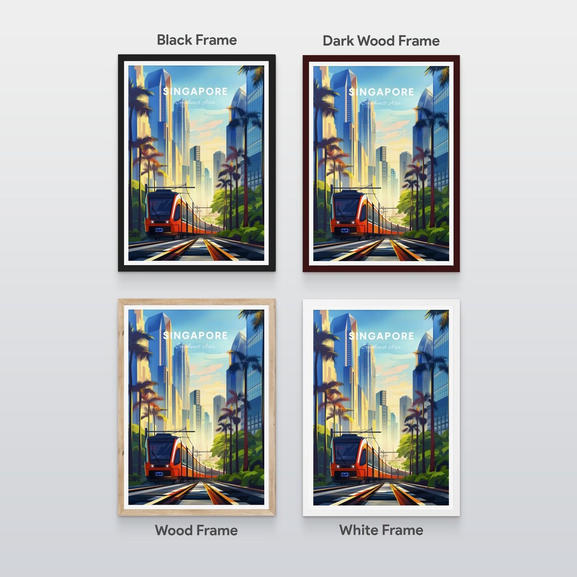 Singapore MRT Train Palm Tree Avenue Skyline Vintage Travel Poster - Image 2