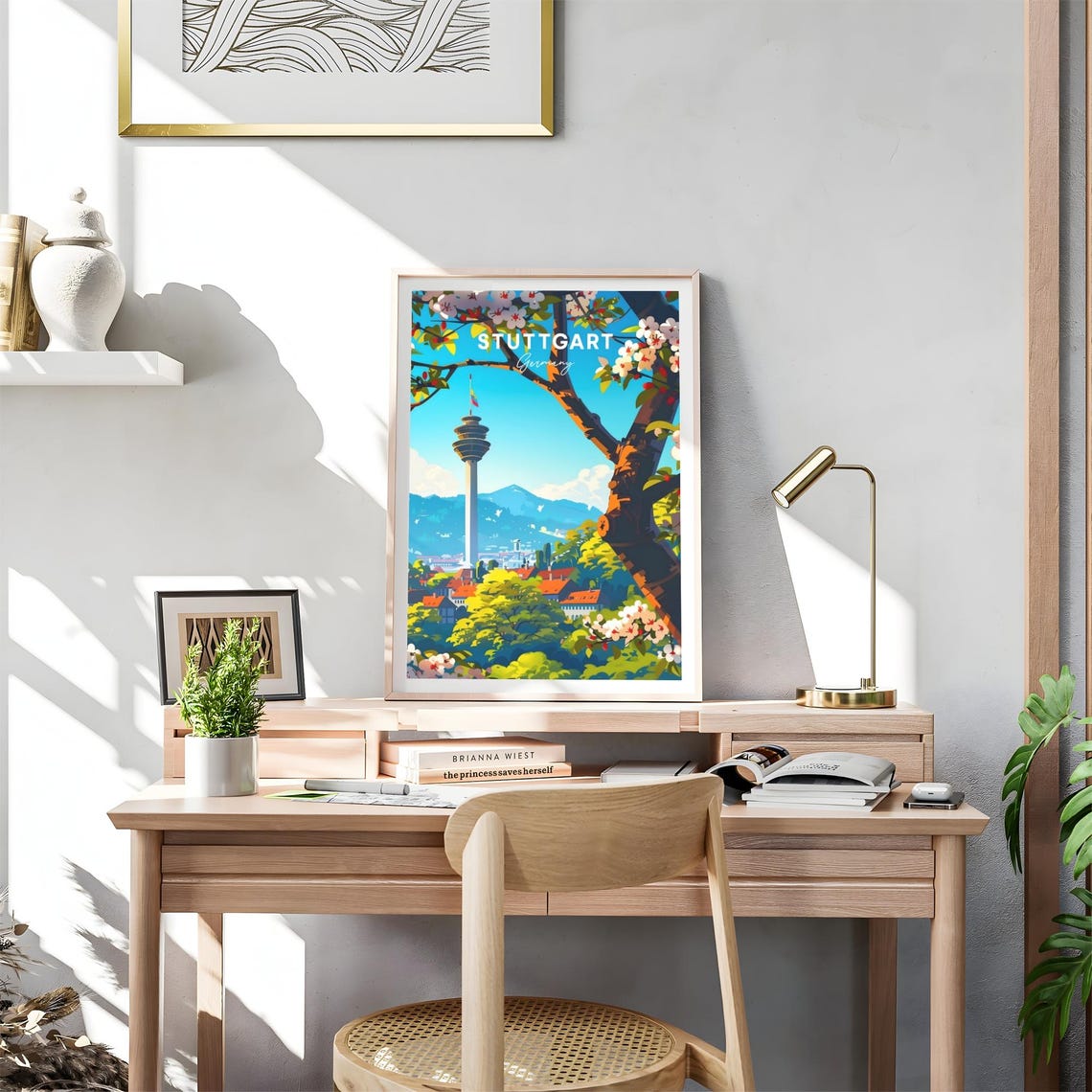 Stuttgart TV Tower Blossom Trees Spring Germany Travel Poster - Image 4