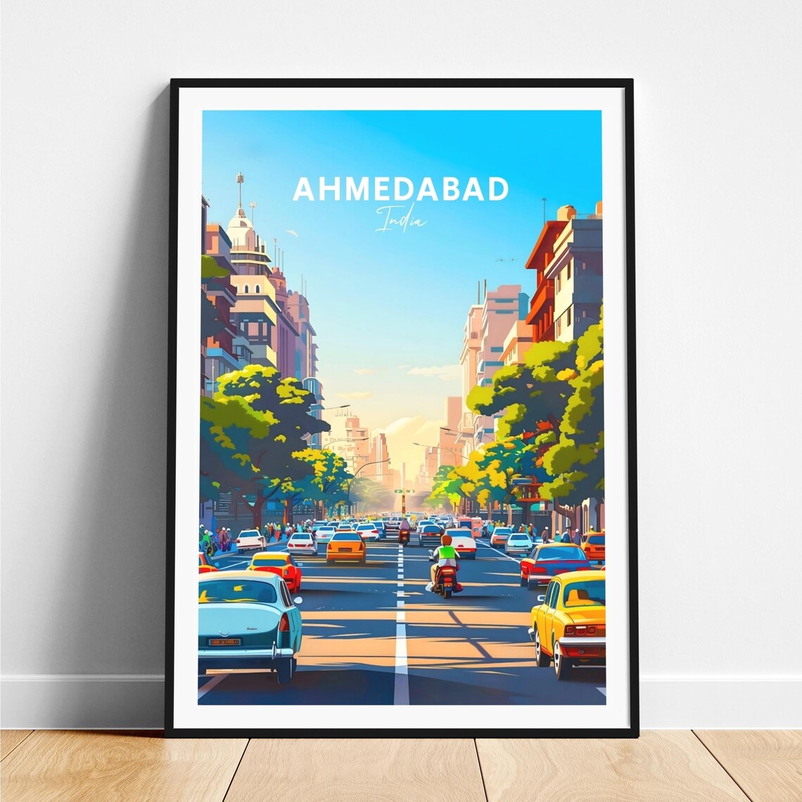 Ahmedabad India Busy Avenue Traffic Vibrant City Travel Poster